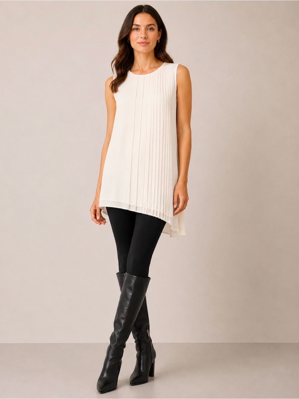 Sportmax Sleeveless silk off-white cream Pleated dress/ Tunic